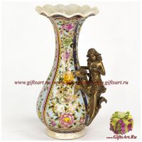 Ваза Аврора. Фарфор и бронза. Декор Розовые сады Шелфилда. Ручная работа. Высота 30 см