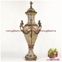 Ваза напольная. Фарфор и бронза. Декор Розовые сады Шелфилда. Ручная работа. Высота 76 см