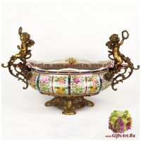 Ваза фруктовница. Фарфор и бронза. Декор Розовые сады Шелфилда. Ручная работа. Длина 64 см