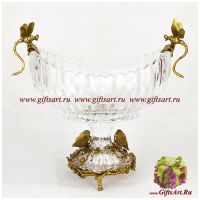 Ваза фруктовница в антикварном стиле Стрекозы и бабочки. Стекло и бронза. Ручная работа. 34 см