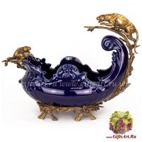 Ваза фруктовница Пантеры. Декор Магия ночи. Фарфор и бронза. Ручная работа. 40 см