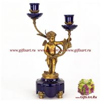 Подсвечник на 2 свечи Ангел Победы левый. Фарфор и бронза. Декор Магия ночи. Ручная работа. Высота 39 см
