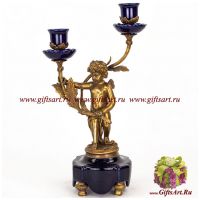 Подсвечник на 2 свечи Ангел Победы правый. Фарфор и бронза. Декор Магия ночи. Ручная работа. Высота 39 см