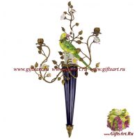 Подсвечник настенный Попугай правый. Фарфор и бронза. Декор Магия ночи. Ручная работа. Высота 80 см