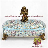 Шкатулка. Фарфор и бронза. Декор Райские кущи. Ручная работа. 21 см Шкатулка. Фарфор и бронза. Декор Райские кущи. Ручная работа. 21 см