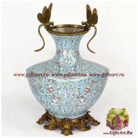 Ваза Стрекозы. Фарфор и бронза. Декор Райские кущи. Ручная работа. Высота 40 см