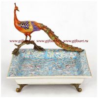 Вазочка Императорский павлин. Фарфор и бронза. Декор Райские кущи. Ручная работа. 21 см