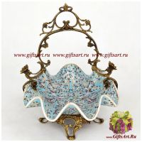 Ваза конфетница. Фарфор и бронза. Декор Райские кущи. Ручная работа. Высота 31 см