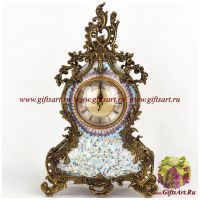 Часы каминные. Фарфор и бронза. Декор Райские кущи. Ручная работа. Высота 38 см