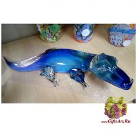 Крокодил Муранское стекло в технике Calcedonio. Италия. Длина 53 см