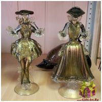 Дама и Кавалер Венецианцы Муранское стекло. Тёмно-оливковые с золотом. Италия. Высота 24 см