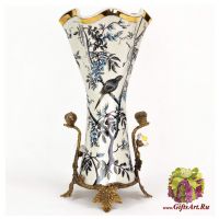 Ваза Птички и цветы. Фарфор и бронза. Декор Утро в Шенонсо. Ручная работа. 44 см