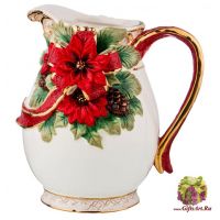 Кувшин новогодний Пуансетия с бантом. Керамика. Высота 21 см