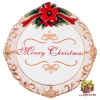 Блюдо круглое Пуансетия с бантом новогодняя посуда, 36 см