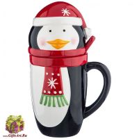 Кружка Весёлый пингвин с ложкой 800 мл. Керамика.