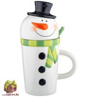 Кружка Весёлый снеговик с ложкой 800 мл. Керамика. - вид 1 миниатюра