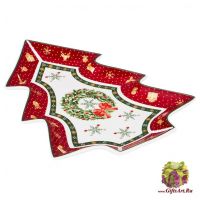 Блюдо фарфоровое Ёлочка Рубиновое Рождество Новогодняя коллекция 21 х 26 см Подарочная упаковка