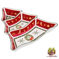 Менажница фарфоровая Ёлочка Рубиновое Рождество Новогодняя коллекция 24 х 25 см Подарочная упаковка