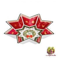 Блюдо фарфоровое Звезда Рубиновое Рождество Новогодняя коллекция 26 см Подарочная упаковка
