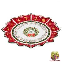 Блюдо круглое фарфоровое Рубиновое Рождество Новогодняя коллекция 38 см Подарочная упаковка