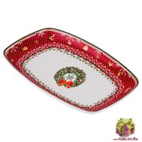 Блюдо фарфоровое Рубиновое Рождество Новогодняя коллекция 30 х 19 см Подарочная упаковка