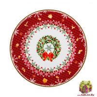 Тарелка фарфоровая Рубиновое Рождество Новогодняя коллекция 21 см Подарочная упаковка