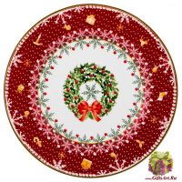 Тарелка фарфоровая Рубиновое Рождество Новогодняя коллекция 26 см Подарочная упаковка