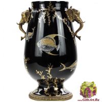 Ваза слоны. Фарфор и бронза. Коллекция Чёрное море. Ручная работа. Высота 32 см