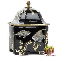 Сахарница. Фарфор и бронза. Коллекция Чёрное море. Ручная работа. Высота 18 см