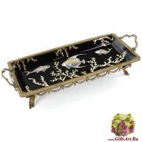 Блюдо. Фарфор и бронза. Коллекция Чёрное море. Ручная работа. 43 см