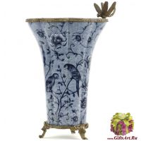 Ваза. Фарфор и бронза. Коллекция Райский блюз. Ручная работа. 32 см