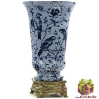 Ваза. Фарфор и бронза. Коллекция Райский блюз. Ручная работа. Высота 25 см