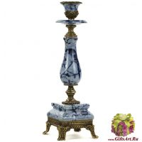 Подсвечник. Фарфор и бронза. Коллекция Райский блюз. Ручная работа. 22 см