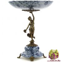 Блюдо. Фарфор и бронза. Коллекция Райский блюз. Ручная работа. Высота 27 см