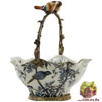 Ваза конфетница пара птичек. Фарфор и бронза. Декор Утро в Шенонсо. Ручная работа. 24 см