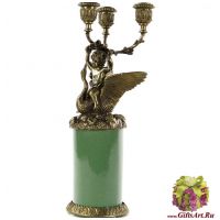 Подсвечник на 3 свечи Пути на лебеде левый. Фарфор и бронза. Коллекция Мята. Ручная работа. 30 см