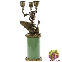 Подсвечник на 3 свечи Пути на лебеде правый. Фарфор и бронза. Коллекция Мята. Ручная работа. 30 см