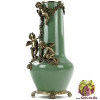 Ваза Ангелы розы и улитка. Коллекция Мята. Фарфор и бронза. Ручная работа. 38 см