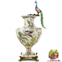 Ваза Императорский павлин. Декор Парк Раджа. Фарфор и бронза. Ручная работа. 50 см