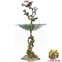 Блюдо Пути и птички. Коллекция Мята. Фарфор и бронза. Ручная работа. 54 см