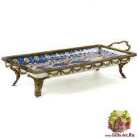 Блюдо. Фарфор и бронза. Декор Азе-лё-Ридо. Ручная работа. 43 см