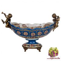 Ваза фруктовница Ангелы. Фарфор и бронза. Декор Азе-лё-Ридо. Ручная работа. 30 см