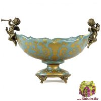 Ваза фруктовница Ангелы. Фарфор и бронза. Коллекция Небесные гирлянды. Ручная работа. 30 см