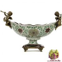 Ваза фруктовница Ангелы. Фарфор и бронза. Декор Замок Валлё. Ручная работа. 30 см