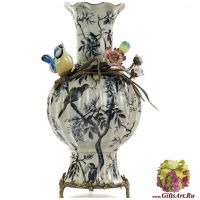 Ваза Птичка в цветах. Декор Утро в Шенонсо. Фарфор и бронза. Ручная работа. 38 см