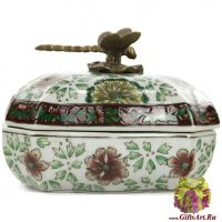 Шкатулка Стрекоза. Фарфор и бронза. Декор Замок Валлё. Ручная работа. Длина 13 см