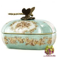 Шкатулка Стрекоза. Фарфор и бронза. Декор Замок Сомюр. Ручная работа. Длина 13 см
