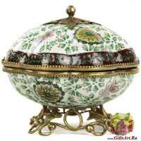 Вазочка с крышкой. Фарфор и бронза. Декор Замок Валлё. Ручная работа. Высота 15 см - вид 1 миниатюра