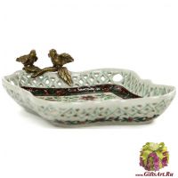 Блюдо под мелочь. Фарфор и бронза. Птахи. Декор Замок Валлё. Ручная работа. Размер 21 см