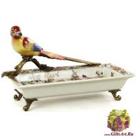 Блюдо Золотой фазан. Фарфор и бронза. Декор Парк Раджа. Ручная работа. Длина 24 см